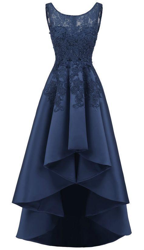 new arrive Long Formal Prom Dress Navy Blue Lace Beaded Wedding Party Dresses, High Low Bridesmaid Gowns Formal   cg16804