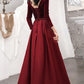 Wine Red Satin And Velvet Long Party Dress, Long Sleeves Evening Dress Long Prom Dress    cg16807