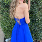 Simple blue satin long prom dress blue evening dress   cg16809