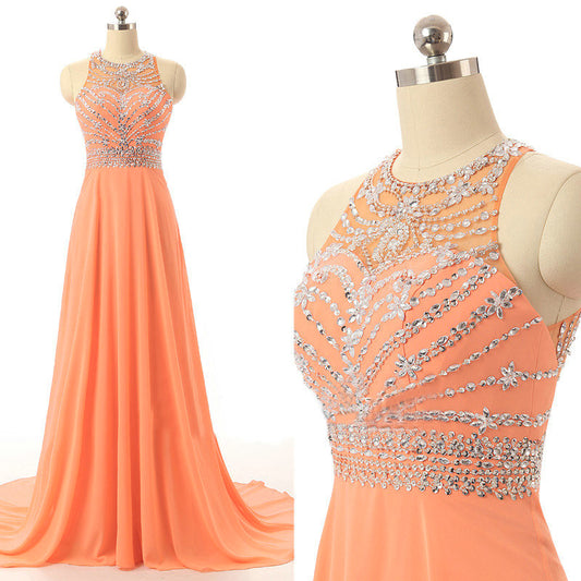 New Arrival Orange Prom Dresses Long Elegant Chiffon Party Evening Dress Robe De Soiree Formal Gowns   cg16836