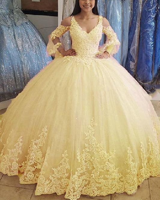 Yellow ball gown quinceanera dress Prom Dresses   cg16840