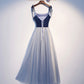 BLUE VELVET TULLE LONG PROM DRESS BLUE EVENING DRESS   cg16845