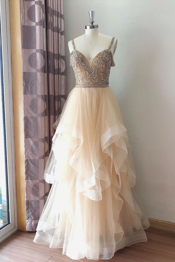 Princess Two Piece Yellow Long Prom Dress   cg16852