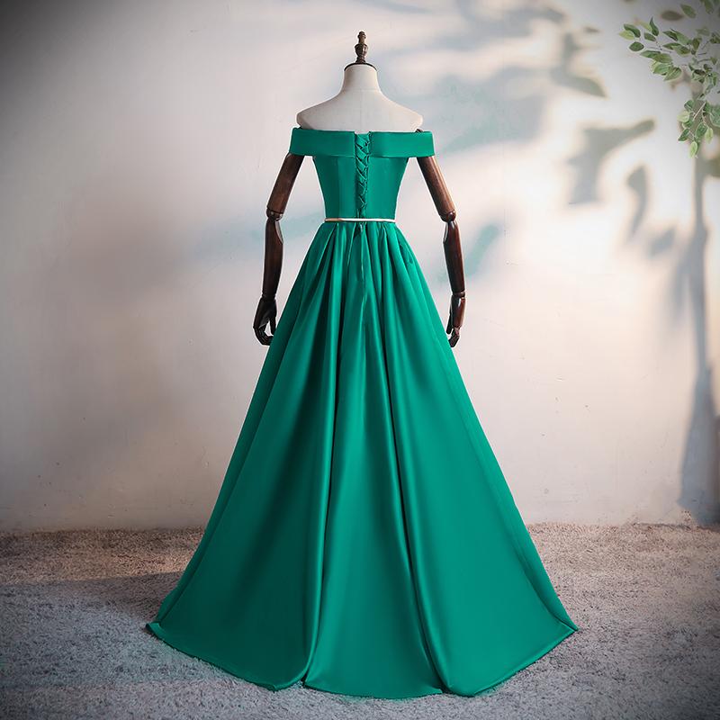 Fashionable Green Satin Scoop Long Prom Dress, A-Line Green Evening Dress, Formal Dress   cg16879