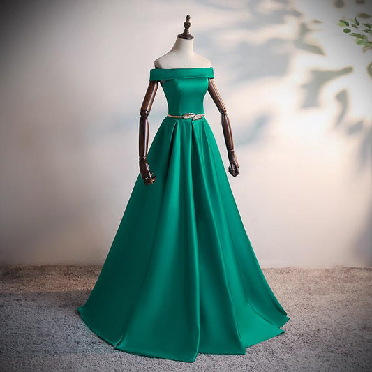 Fashionable Green Satin Scoop Long Prom Dress, A-Line Green Evening Dress, Formal Dress   cg16879