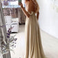 CHAMPAGNE V NECK CHIFFON LACE LONG PROM DRESS LACE FORMAL DRESS   cg16884