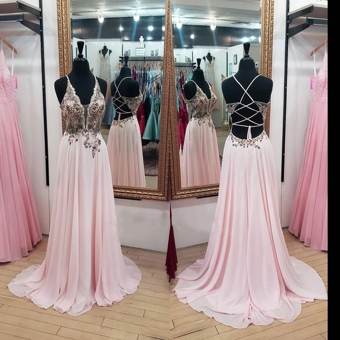 Princess Pink Chiffon Long Prom Dress   cg16895