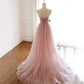 PINK TULLE LONG PROM DRESS PINK EVENING DRESS    cg16914