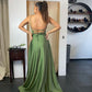 Sexy Spaghetti Straps Satin Ruffles Slit Prom Dress    cg17016