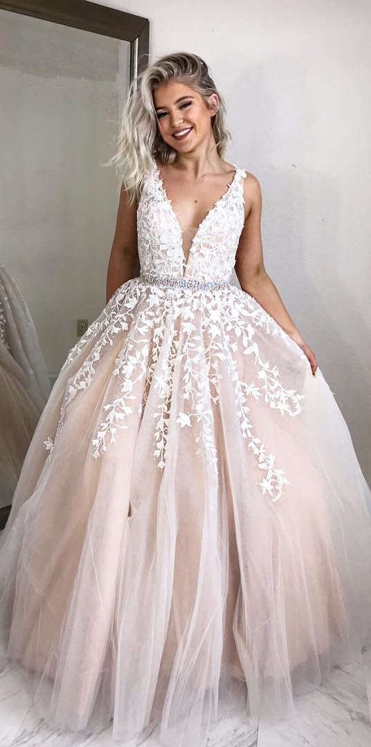 Elegant Ivory Long Prom Dress with Lace Appliques    cg17066