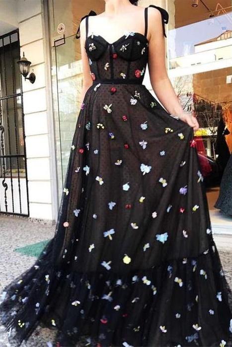 Beautiful Spaghetti Straps Black Long Elegant Prom Dresses Evening Dresses  cg1707