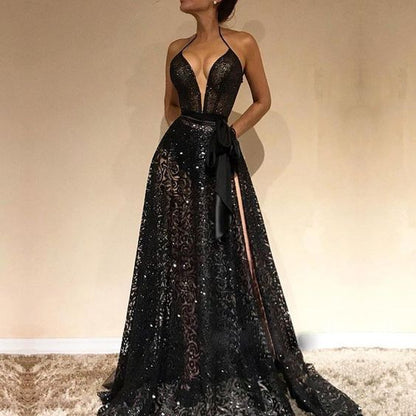Cheap Spaghetti Straps Sexy Black V-Neck prom Evening Gowns cg1709
