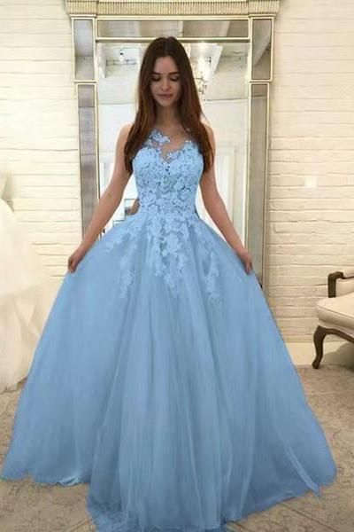 A-Line Lace Tulle Long Prom Dresses Formal Evening Gowns    cg17118