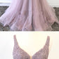 Beautiful Purple Prom Dresses Deep V Neck with Appliques Beading cg1712