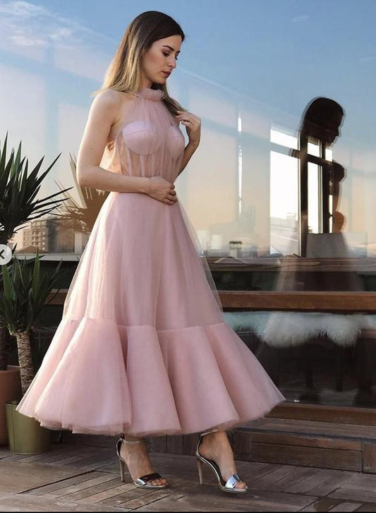 Pink tulle short prom dress    cg17151