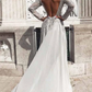 Silver Grey Sequins Long Sleeves Backless Prom Dress, Long Sleeves Silver Grey Formal Dress   cg17213