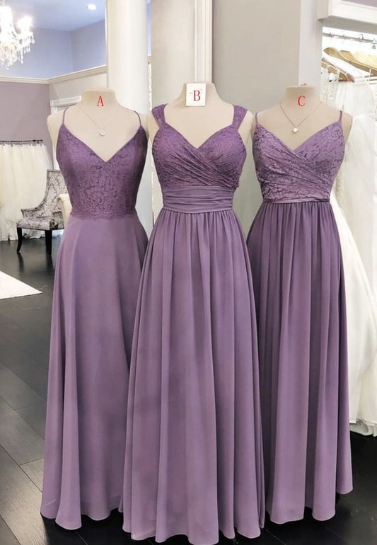 Purple chiffon lace long prom dress evening dress    cg17216