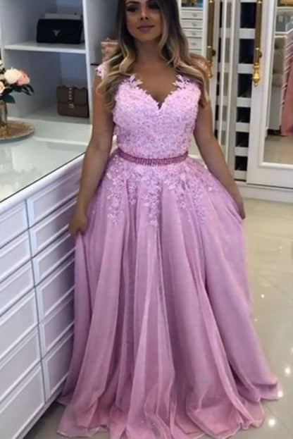 A-Line Beaded Lace Long Tulle Prom Dresses Formal Evening Gowns    cg17228