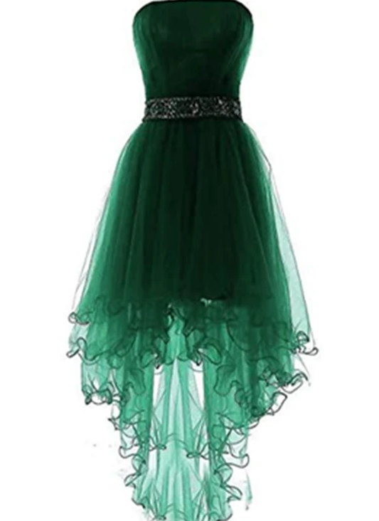 Dark Green Tulle High Low Party Dress, Green Tulle Formal Dress Homecoming Dress  cg17272