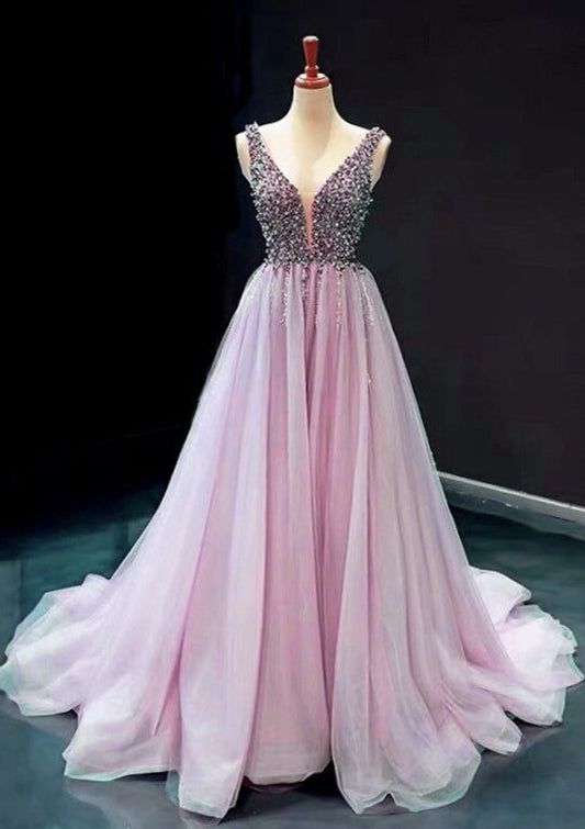 Mauve Pink Formal Gown Beaded prom dresses 2021    cg17309