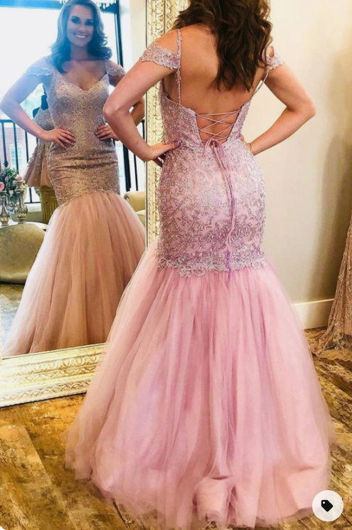 gorgeous lace long prom dresses Gorgeous Mermaid Pink Long Formal Dress   cg17315