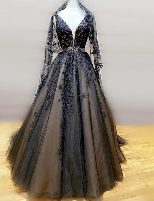 gorgeous lace long prom dresses Black wedding dresses ball gown    cg17316
