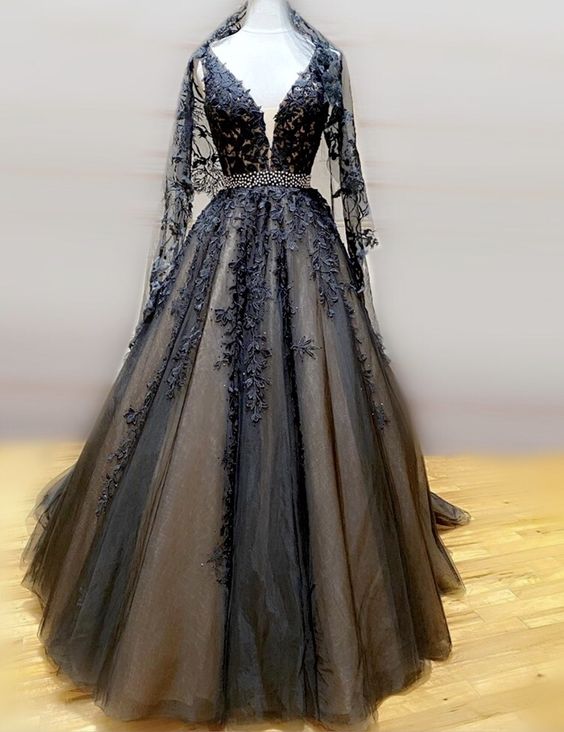 gorgeous lace long prom dresses Black wedding dresses ball gown cg1731 ...