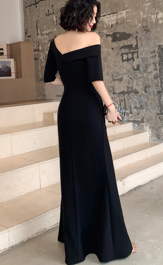 Black One Shoulder Slit Long Evening Dress, Black Formal Dress Prom Dress   cg17331