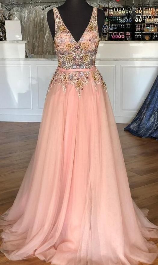 Beautiful Charming Pink Tulle Long Prom Dress with Beading, Gorgeous Long Party Dress   cg17364