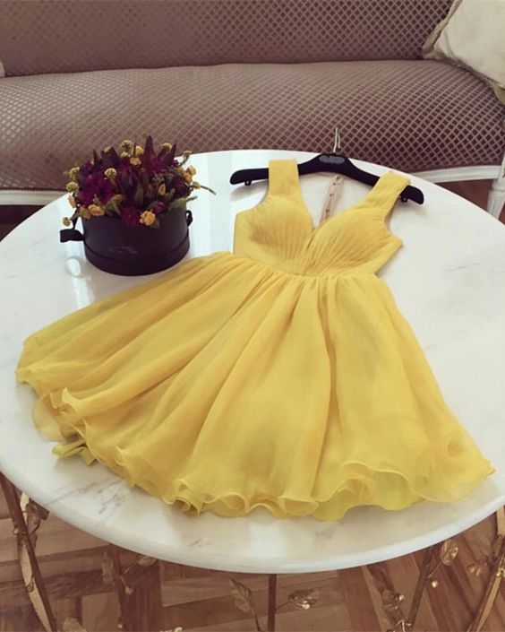 short tulle yellow homecoming dresses cg1739