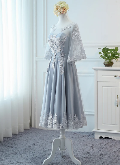 Lovely Tulle Grey Lace Party Dress With Lace, Short Formal Dress Prom Dress    cg17445
