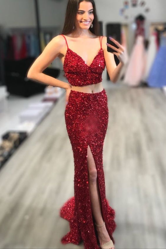 Two Piece Red Dress prom gown    cg17508