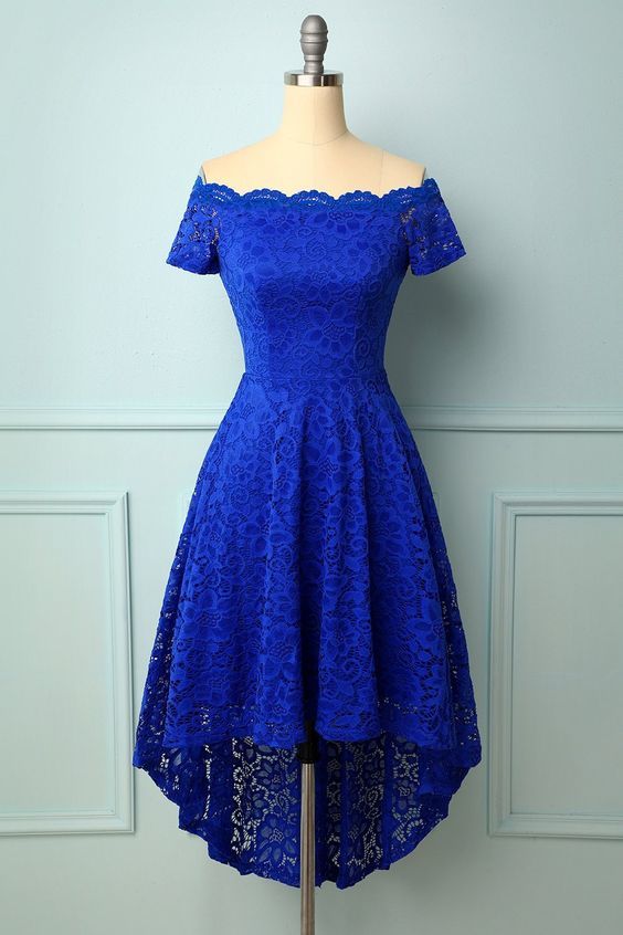 Off Shoulder Asymmetrical Dress Royal Blue Homecoming Dress    cg17520