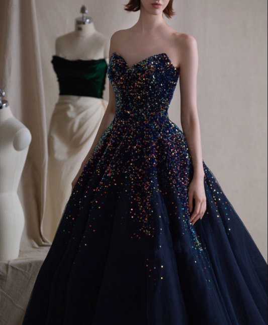 Luxurious A Line Sweetheart Navy Blue Long Prom/Evening Dress with Beading    cg17546
