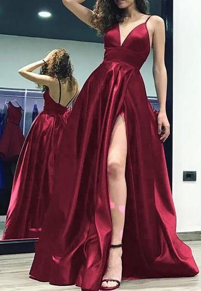 V-neck Long Prom Dresses With Slit Fashion Winter Formal Dress Popular Wedding Party Dress   cg17626