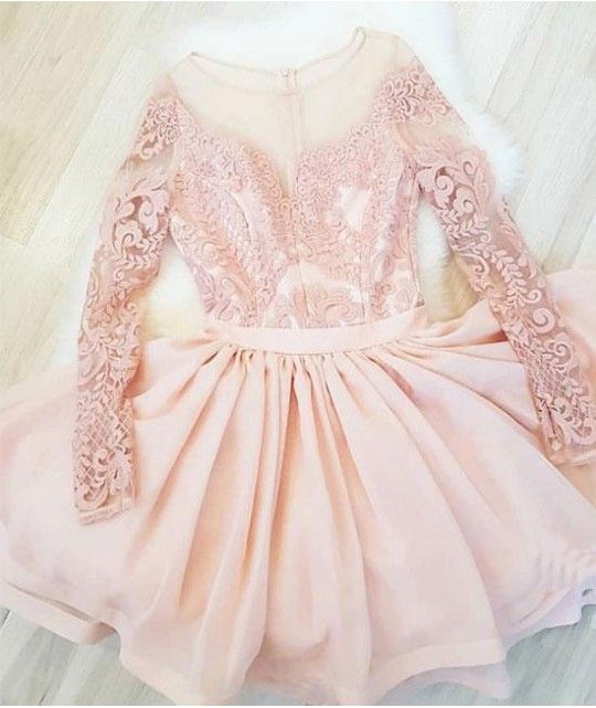 Pink Round Neck Lace Short Dress, Pink Homecoming Dress cg1764