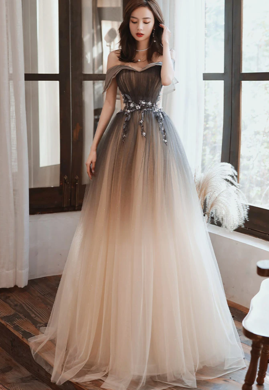 Beautiful Gradient Off Shoulder Tulle Long Party Dress, Sweetheart Prom Dress, Formal Dress   cg17657