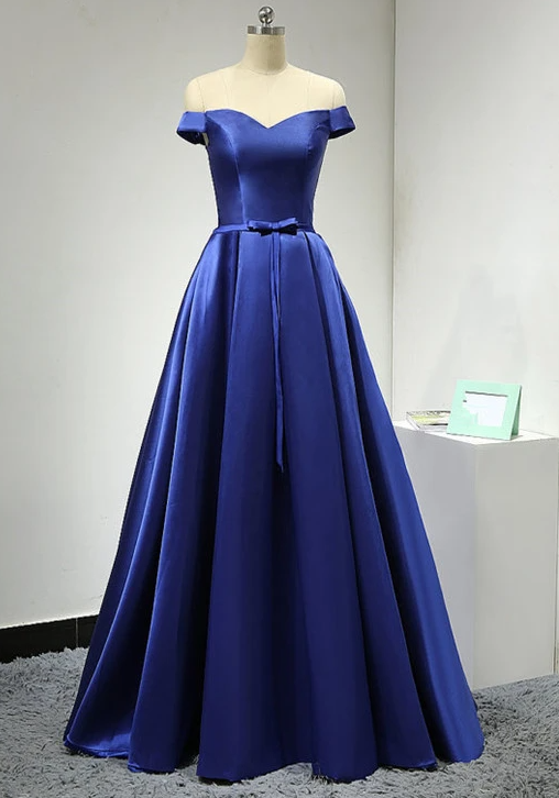 Blue Simple Sweetheart Floor Length Prom Dress, A-Line Off Shoulder Formal Dress   cg17658