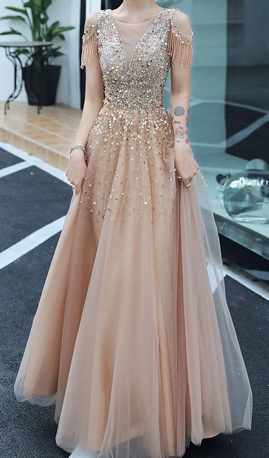 Sequins Off The Shoulder Prom Dress   cg17668