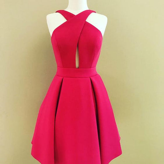 short homecoming dress, burgundy homecoming dress, satin homecoming dress cg1770