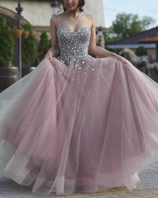 Stunning Dusty Mauve Prom Dresses Tulle sweetheart ball gown sequins beaded   cg17701