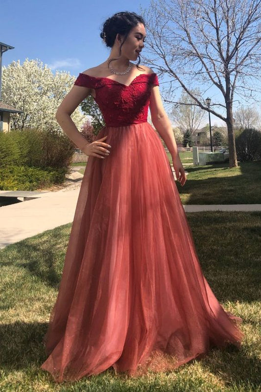 elegant off the shoulder red long prom dress formal dress    cg17706