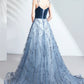 BLUE TULLE SEQUINS LONG PROM DRESS A LINE EVENING DRESS   cg17773