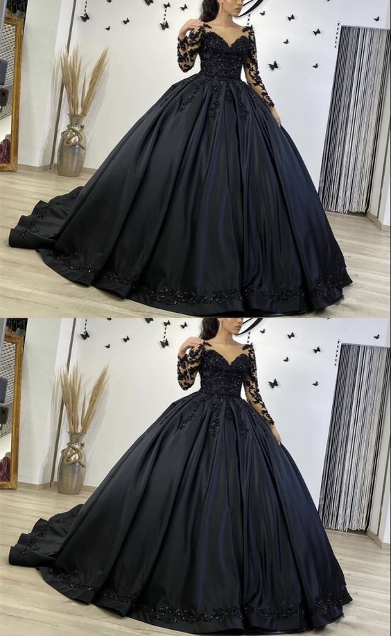 Black long sleeves ball gown wedding dresses prom dresses    cg17807