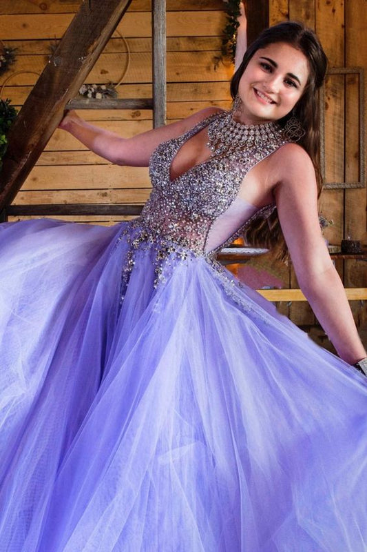 stunning beaded purple tulle long prom dress 2021   cg17815