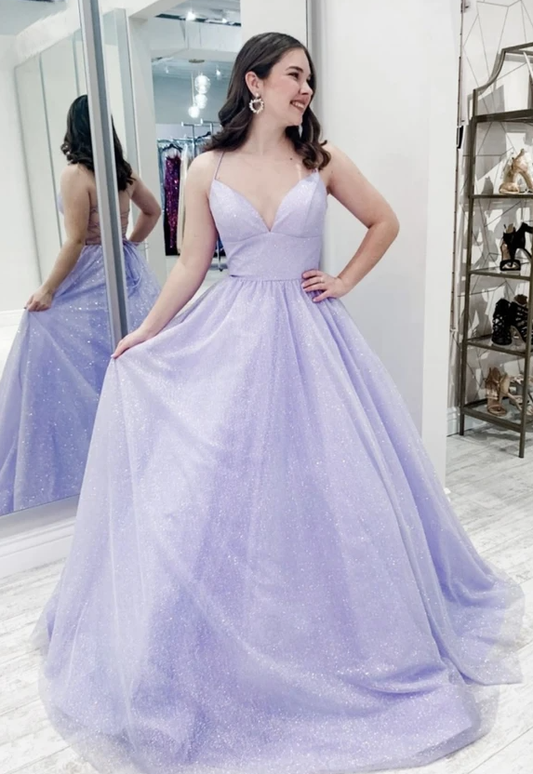 Purple tulle long prom dress A line evening dress   cg17841