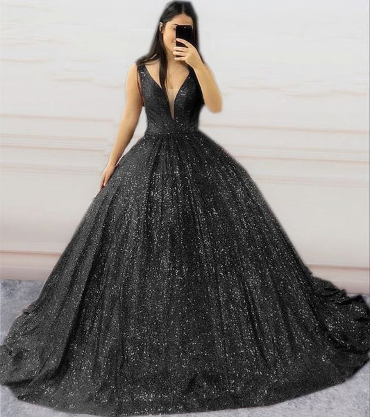 Black sequins ball gown prom dresses    cg17893
