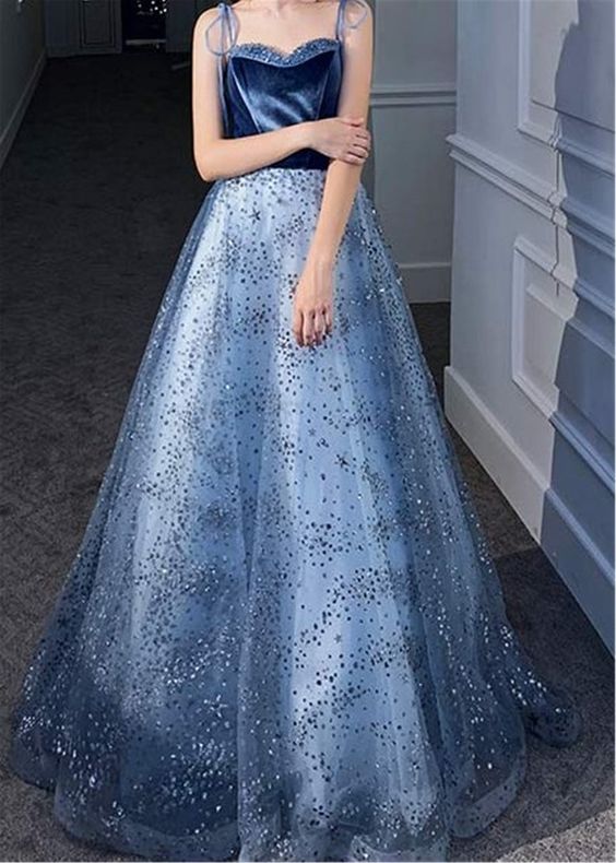 2021 Blue Long Prom Dress A-line    cg17913