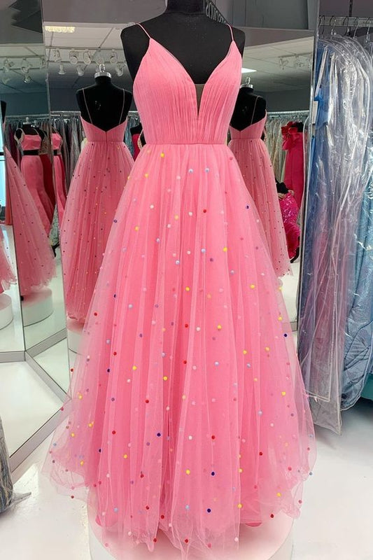 Princess A-line Hot Pink Tulle Long Prom Dress    cg17917