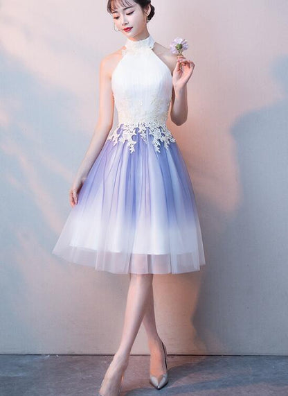 Cute Halter Tulle A-Line Knee Length Party Dress, Light Purple Homecoming Dress cg1792